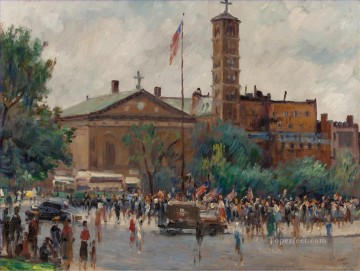 Washington Square Rally cityscape modern city scenes Oil Paintings